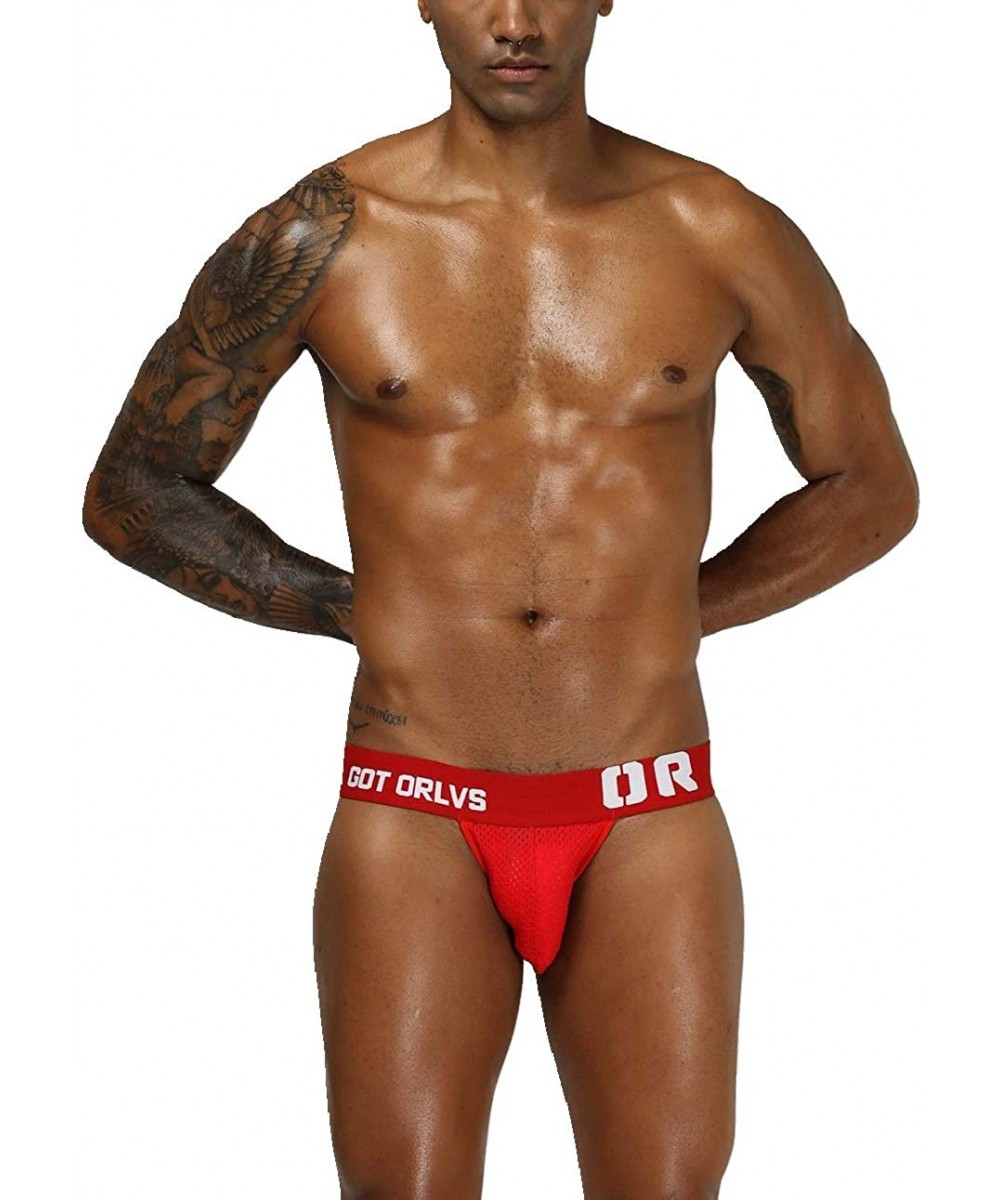 Briefs Men's Bulge Pouch Nylon + Cotton Bikinis Breathable Low Rise Briefs Underwear - Red - CI18XOCXC0Y