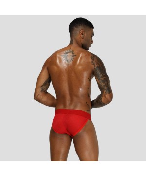 Briefs Men's Bulge Pouch Nylon + Cotton Bikinis Breathable Low Rise Briefs Underwear - Red - CI18XOCXC0Y