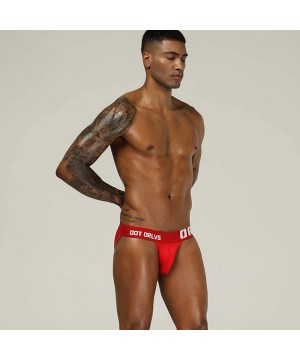 Briefs Men's Bulge Pouch Nylon + Cotton Bikinis Breathable Low Rise Briefs Underwear - Red - CI18XOCXC0Y