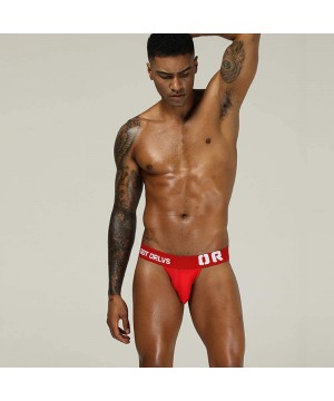 Briefs Men's Bulge Pouch Nylon + Cotton Bikinis Breathable Low Rise Briefs Underwear - Red - CI18XOCXC0Y