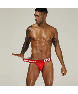 Briefs Men's Bulge Pouch Nylon + Cotton Bikinis Breathable Low Rise Briefs Underwear - Red - CI18XOCXC0Y