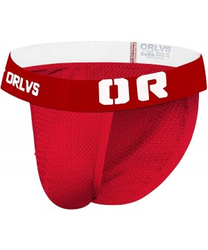 Briefs Men's Bulge Pouch Nylon + Cotton Bikinis Breathable Low Rise Briefs Underwear - Red - CI18XOCXC0Y