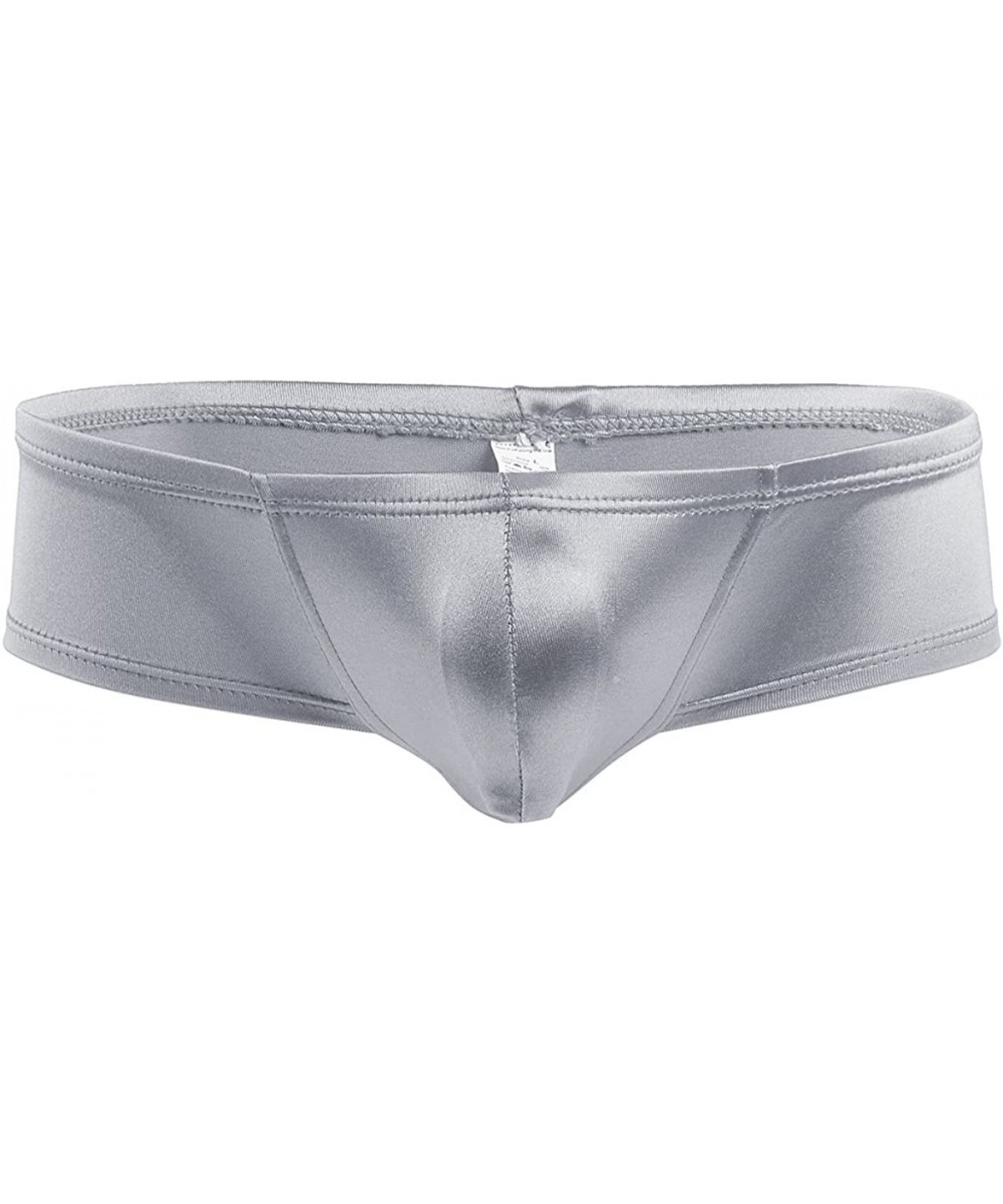 G-Strings & Thongs Mens Shiny Low Rise Mini Bikini Briefs Bulge Pouch Underwear Swimwear - Silver-gray - CT18E59RQ9W