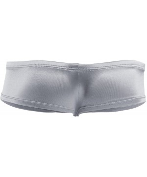 G-Strings & Thongs Mens Shiny Low Rise Mini Bikini Briefs Bulge Pouch Underwear Swimwear - Silver-gray - CT18E59RQ9W