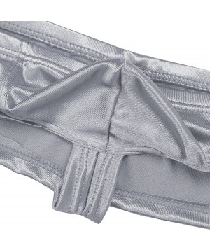 G-Strings & Thongs Mens Shiny Low Rise Mini Bikini Briefs Bulge Pouch Underwear Swimwear - Silver-gray - CT18E59RQ9W