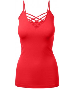 Camisoles & Tanks Women's Lattice Front Seamless Cami with Adjustable Strap Tops - 115-ruby - CU18DRR7KLS