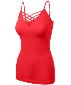 Camisoles & Tanks Women's Lattice Front Seamless Cami with Adjustable Strap Tops - 115-ruby - CU18DRR7KLS