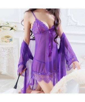 Bustiers & Corsets Sexy Wireless Rimless Pajamas Lace Nightdress Silk Underwear Women Sleepwear - Purple - C0196GUQ7ZR