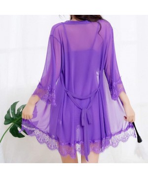 Bustiers & Corsets Sexy Wireless Rimless Pajamas Lace Nightdress Silk Underwear Women Sleepwear - Purple - C0196GUQ7ZR