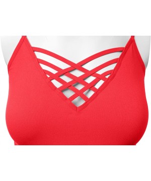 Camisoles & Tanks Women's Lattice Front Seamless Cami with Adjustable Strap Tops - 115-ruby - CU18DRR7KLS