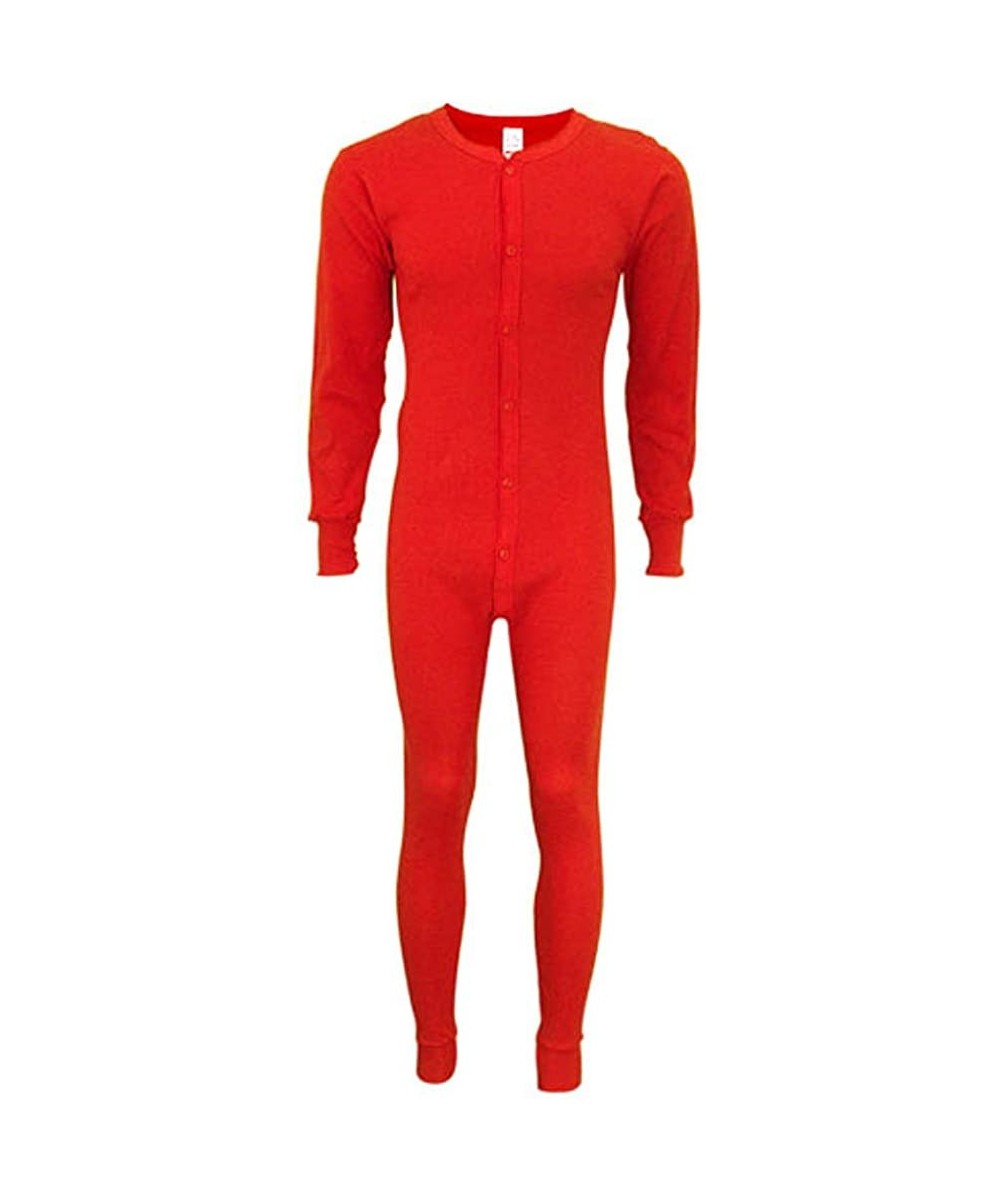 Thermal Underwear Mens Long Sleeve Union Suit- 865 - Red - CS114XMGG7T