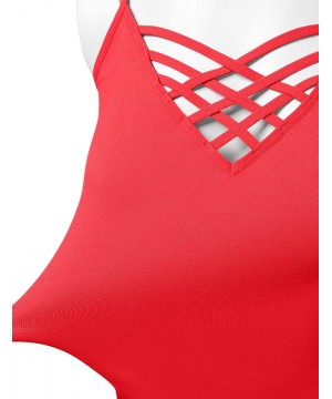 Camisoles & Tanks Women's Lattice Front Seamless Cami with Adjustable Strap Tops - 115-ruby - CU18DRR7KLS