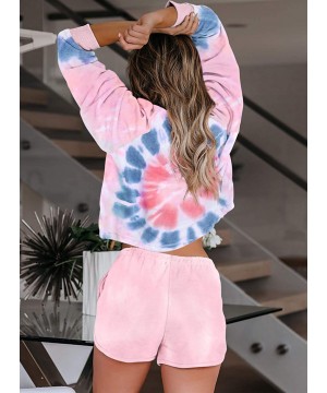 Sets Womens Summer Tie Dye Printed Frill Long Sleeve Shirt and Pants Pajamas Set - O Pink - CM199CL9KEZ