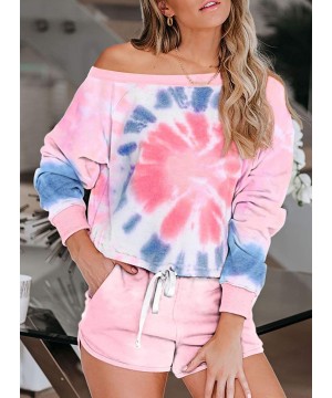 Sets Womens Summer Tie Dye Printed Frill Long Sleeve Shirt and Pants Pajamas Set - O Pink - CM199CL9KEZ