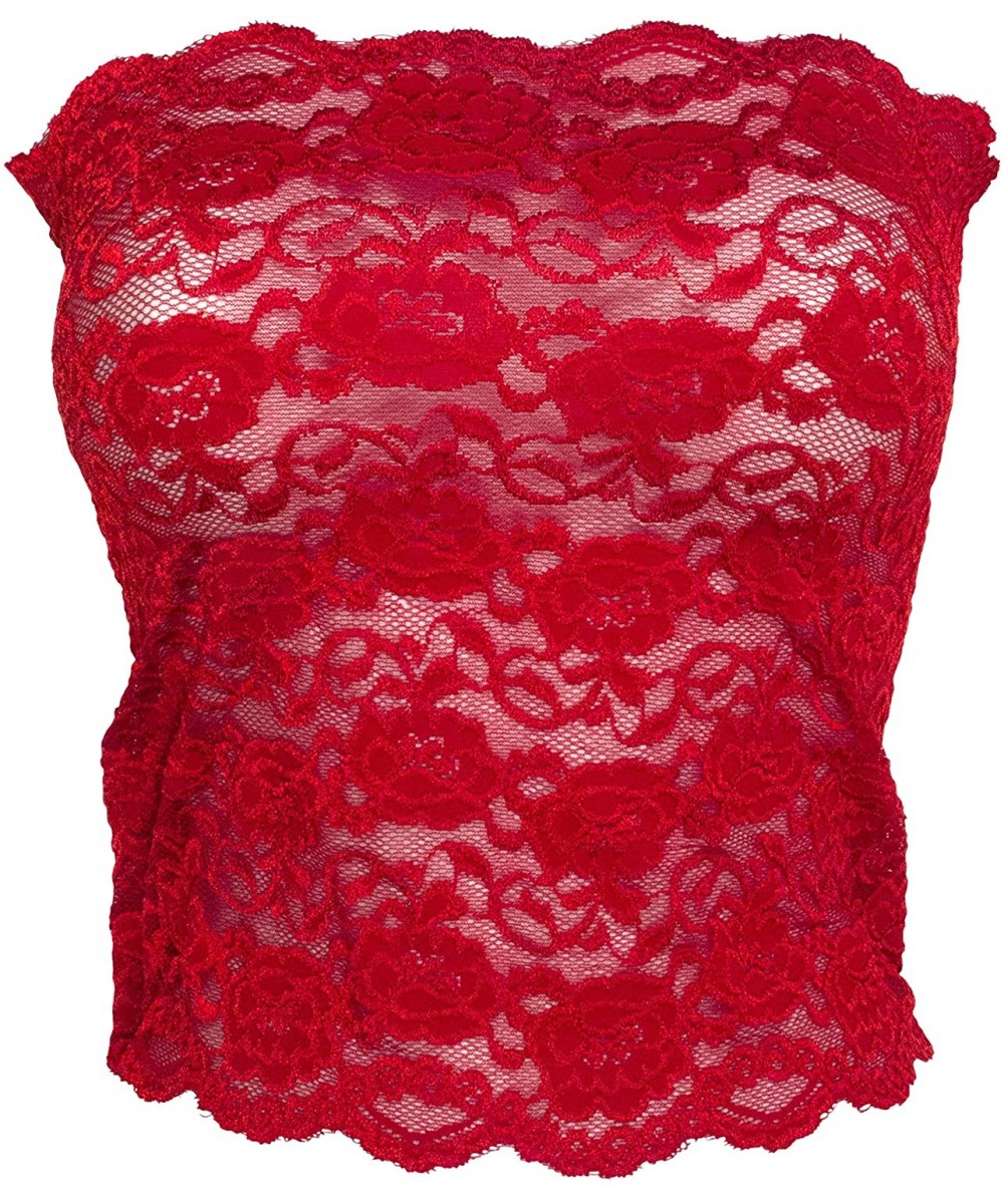 Camisoles & Tanks Stretch Lace Camisole Bandeau Tube Top 12 Inches Long - Cherry Red - C811H8BGS0R