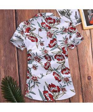 Trunks Fashion Men Slim Loose Hawaii Short Sleeve Printed Turn-Down Collar T-Shirt Tops - White - C9195R4M6TC