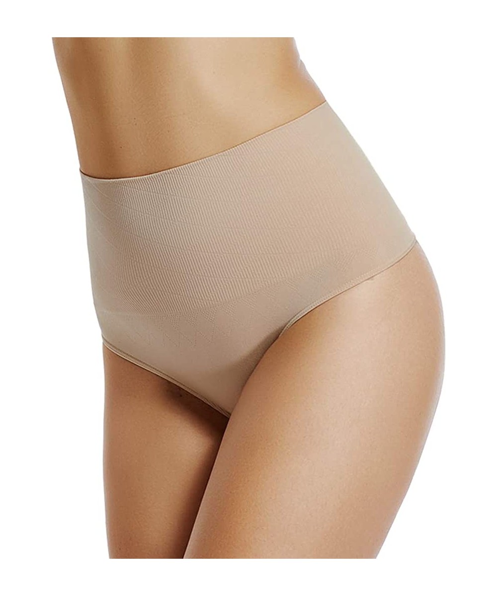 Shapewear Thong Shapewear for Women High Waist Thong Tummy Control Slimming Panties Seamless Body Shaper - Beige - 2 Pack - C...