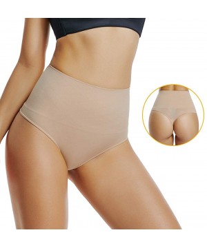 Shapewear Thong Shapewear for Women High Waist Thong Tummy Control Slimming Panties Seamless Body Shaper - Beige - 2 Pack - C...