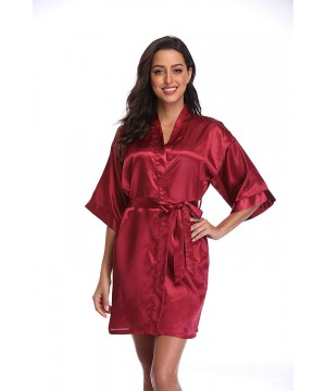 Robes Women's Satin Short Kimono Robe Solid Color Bridesmaid Robes Silky Bathrobe for Wedding Party - Wine Red - CX123WZFQ23