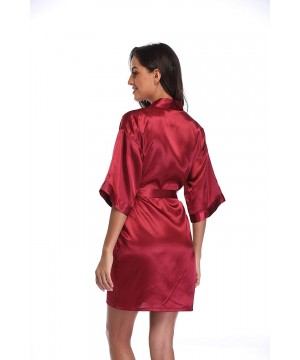 Robes Women's Satin Short Kimono Robe Solid Color Bridesmaid Robes Silky Bathrobe for Wedding Party - Wine Red - CX123WZFQ23