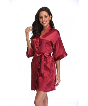 Robes Women's Satin Short Kimono Robe Solid Color Bridesmaid Robes Silky Bathrobe for Wedding Party - Wine Red - CX123WZFQ23