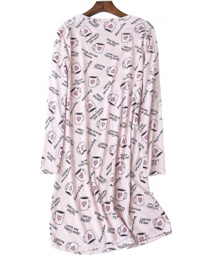 Sets Womens Cotton Nightgowns Long Sleeve Crew Neck Vivid Print Sleepshirts Dress Sleepwear 2020 Spring Autumn Ltpink Cup - C...