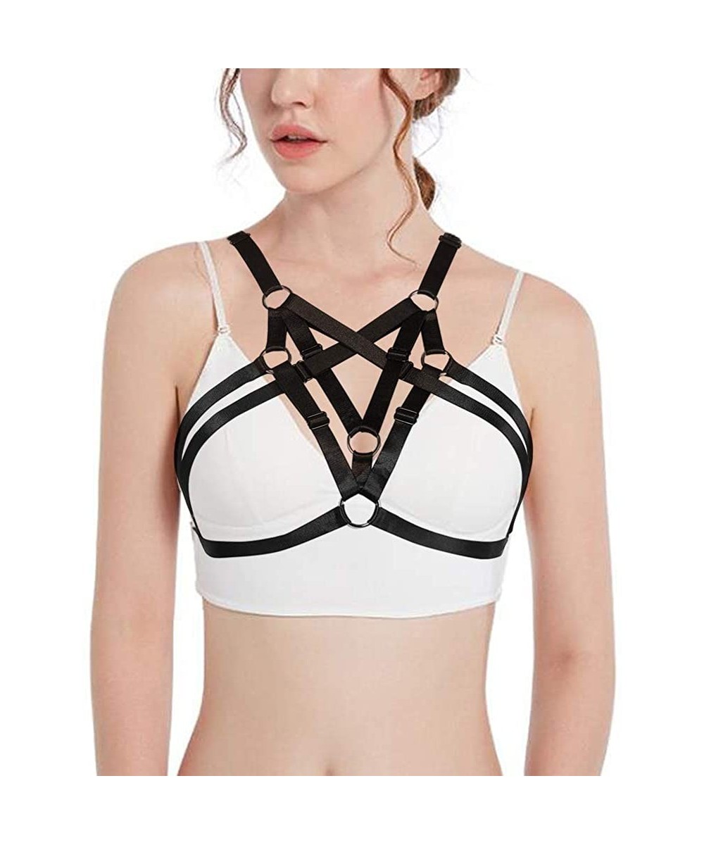 Bras Women Harness Bra Elastic Band Lingerie Cupless Cage Bra See Through Hollow Out Harness - 73 Black - CI12O0N1PII