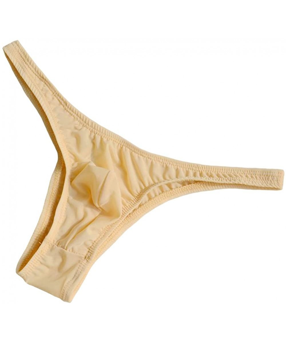 G-Strings & Thongs Men's Ice Silk Thong- Semilucent Low-Rise Bikini - Skin - C918DW0EQUD