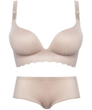 Bras Women's Plus Size Push Up Bras Set Comfortable Lingerie Bra and Panties - Khaki - CM18Z7EM6ZU