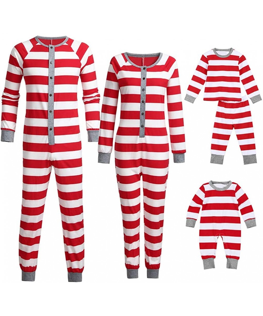 Sets Women Mom Family Xmas Jammies Striped Holiday Matching Pajamas Long Jumpsuits - Baby Red - CF18LS20OI0