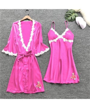 Sets Womens Lingerie Sexy Satin Pajamas Set 5pcs Nightgown Chemise with Robe Set Sexy Lace Nightwear Home Clothes - A-hot Pin...