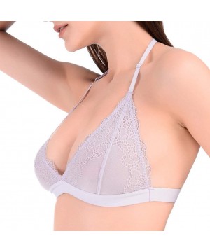 Bras Women's Lace Bralette Sexy Comfort Eyelet Bralette Bra T-Back - Lilac - C6194E4L743