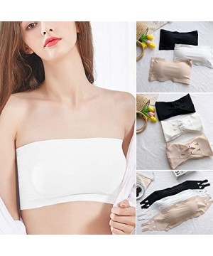 Camisoles & Tanks Ice Silks Off-The-Shoulder Bandeau Bra High-Elastic Padded Strapless Seamless Tube Crop Tops - White - C319...