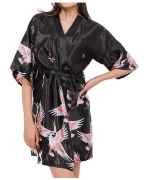 Robes Women's Charmeuse Print V Neck Pajama Sleep Robe Lounger Bathrobe AS10 M - As10 - CQ19DCSQRK6