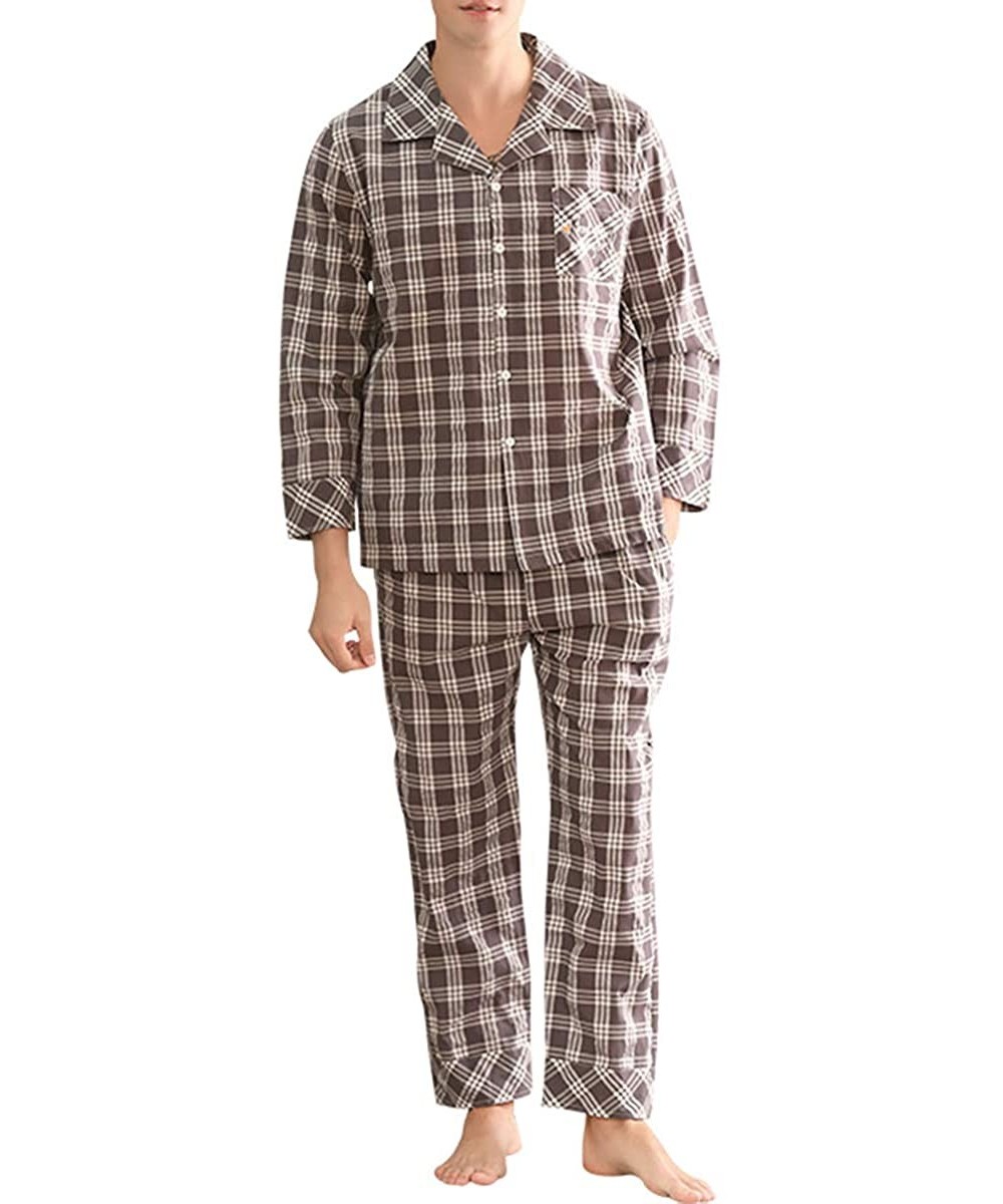 Sleep Sets Men's Pajamas Set with Pants Chest Pockts Sleepwear Lounge - Brown - CI198KUGIZD