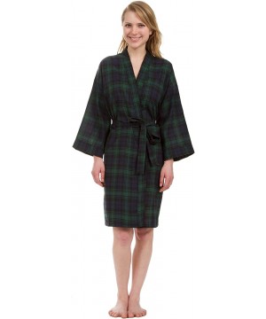 Robes Women's Lightweight Knee Length Plaid Robe - Green Plaid - C41888CIDI9