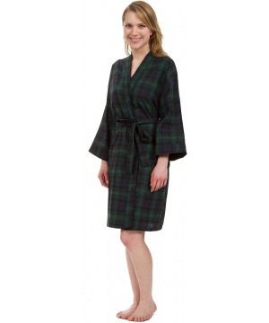 Robes Women's Lightweight Knee Length Plaid Robe - Green Plaid - C41888CIDI9