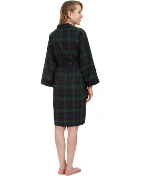 Robes Women's Lightweight Knee Length Plaid Robe - Green Plaid - C41888CIDI9