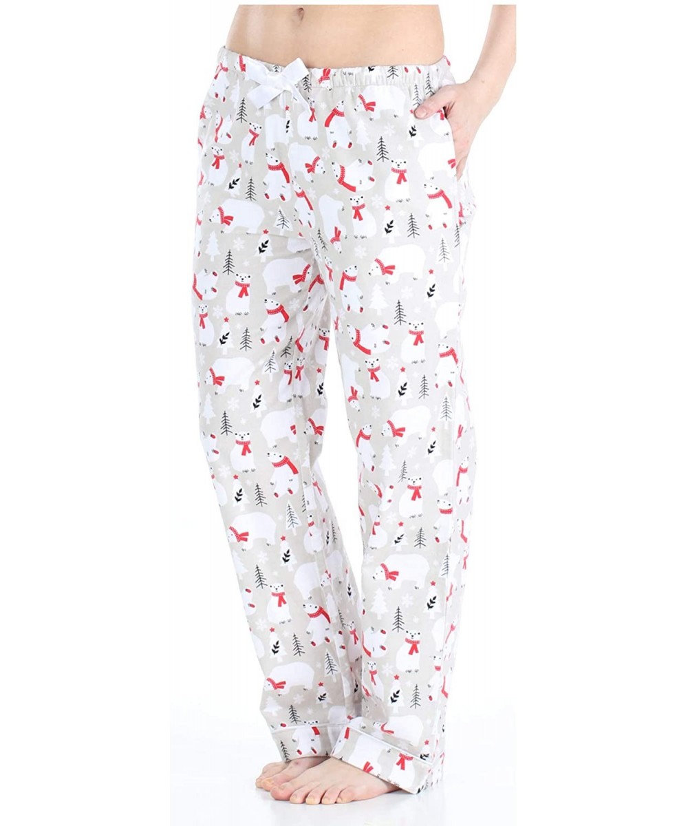 Bottoms Women's Cotton Flannel Pajama PJ Pants with Pockets - Polar Bear With Scarf - C817YT4EMT0