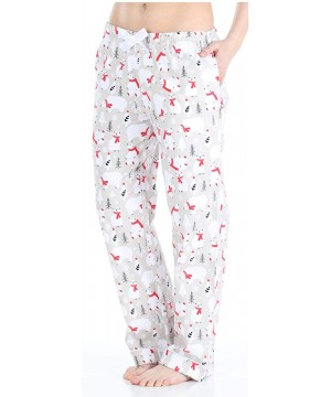 Bottoms Women's Cotton Flannel Pajama PJ Pants with Pockets - Polar Bear With Scarf - C817YT4EMT0