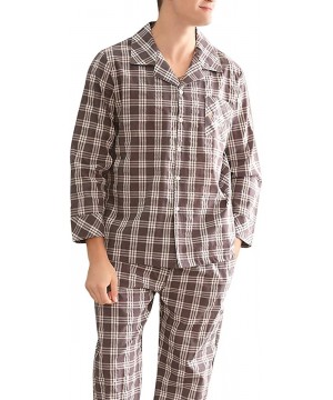 Sleep Sets Men's Pajamas Set with Pants Chest Pockts Sleepwear Lounge - Brown - CI198KUGIZD