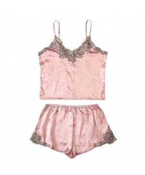 Sets Women's Lace Cami Top with Shorts with Panties 2 Piece Set Sexy Lingerie Pajama Set - Pink a - CD194OZZ9T7