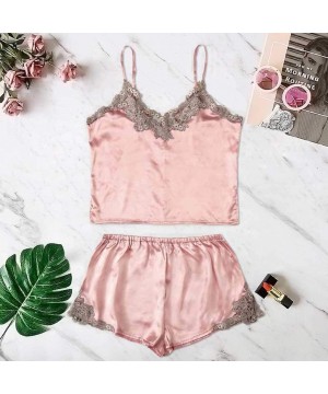 Sets Women's Lace Cami Top with Shorts with Panties 2 Piece Set Sexy Lingerie Pajama Set - Pink a - CD194OZZ9T7