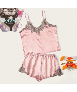 Sets Women's Lace Cami Top with Shorts with Panties 2 Piece Set Sexy Lingerie Pajama Set - Pink a - CD194OZZ9T7