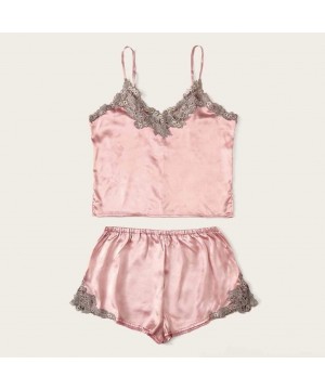 Sets Women's Lace Cami Top with Shorts with Panties 2 Piece Set Sexy Lingerie Pajama Set - Pink a - CD194OZZ9T7