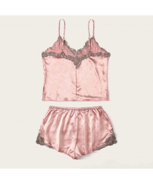 Sets Women's Lace Cami Top with Shorts with Panties 2 Piece Set Sexy Lingerie Pajama Set - Pink a - CD194OZZ9T7