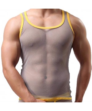 G-Strings & Thongs Mens Erotic Mesh Jumpsuit Sexy Tank Vest Bodysuits Yarn Bib Shorts Underwear - Gray - CV18Y5X4LXZ