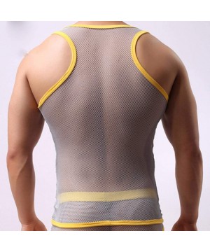 G-Strings & Thongs Mens Erotic Mesh Jumpsuit Sexy Tank Vest Bodysuits Yarn Bib Shorts Underwear - Gray - CV18Y5X4LXZ