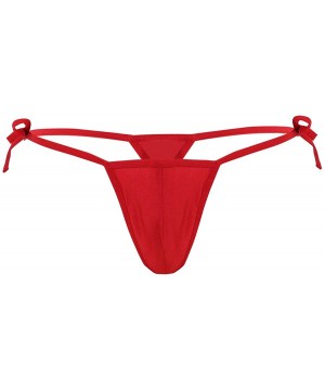 Bikinis Men's Low-Waisted Side Tie String Bikini Contoured Pouch Briefs Underwear - Red - CX1872SYQRW