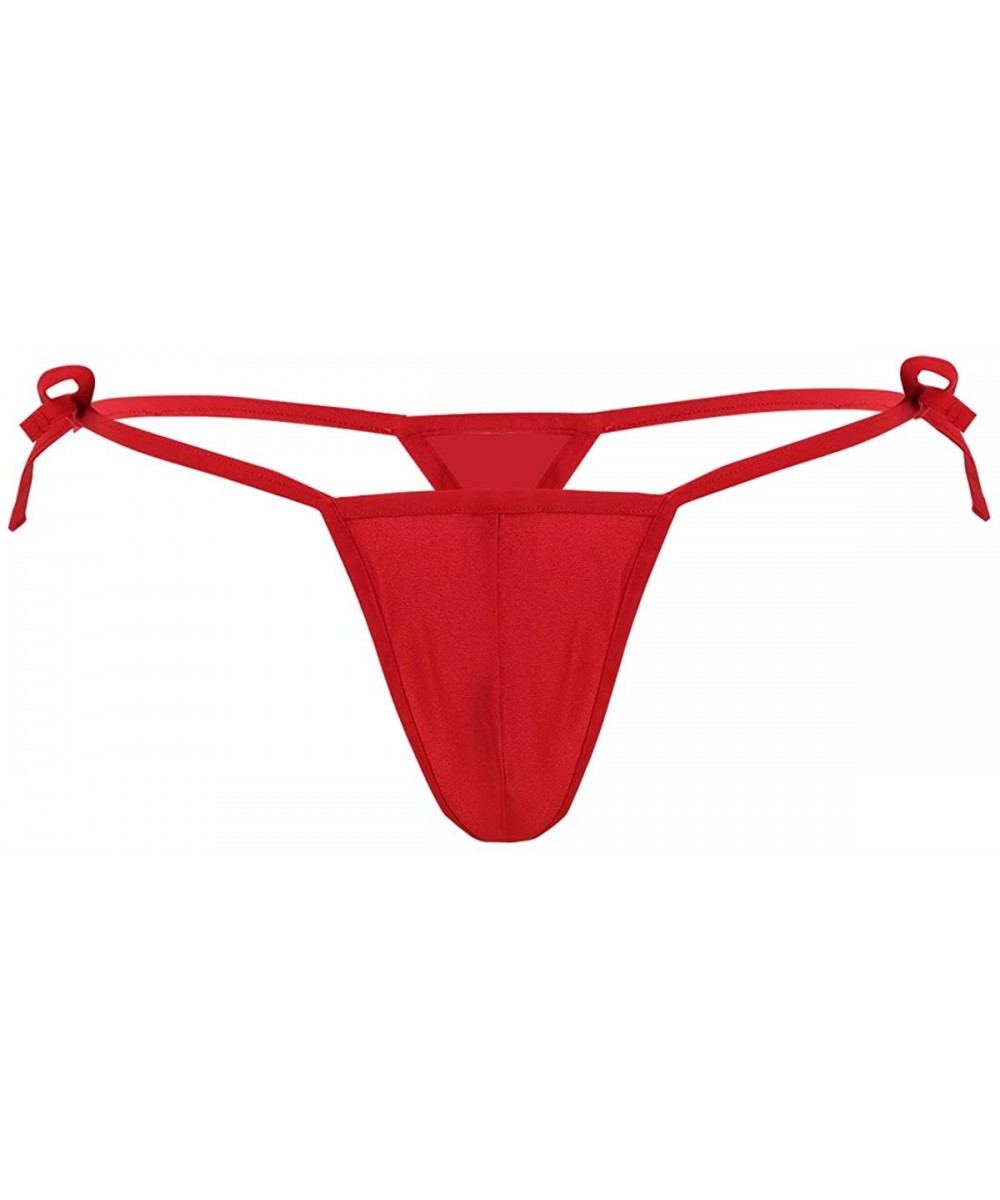 Bikinis Men's Low-Waisted Side Tie String Bikini Contoured Pouch Briefs Underwear - Red - CX1872SYQRW